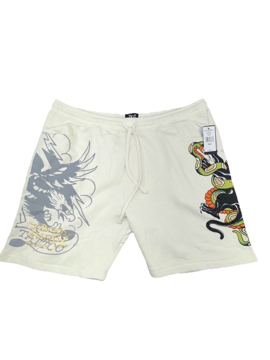 Philipp Plein Other - Ed Hardy Cream Graphic Men’s Shorts with Dragon and Eagle Prints